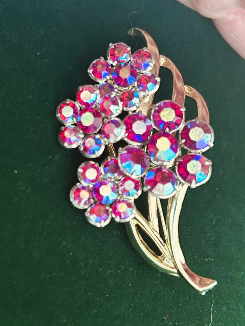 Gold-Tone Pink Crystal Flower Brooch - Sparkling Floral Pin
